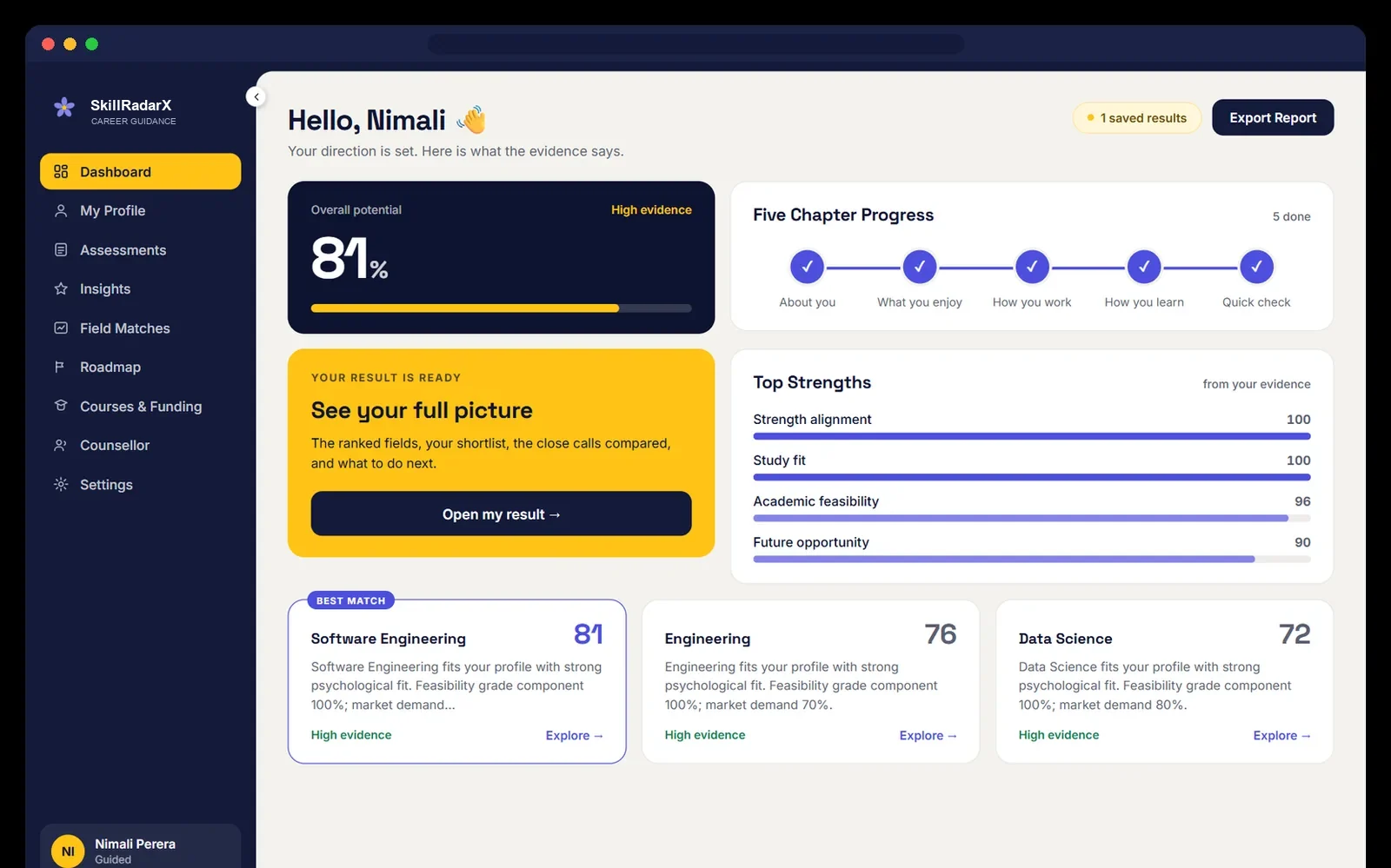 AI-SkillRadarX Student dashboard screenshot